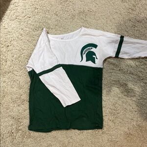 White and Green Long Sleeve Shirt